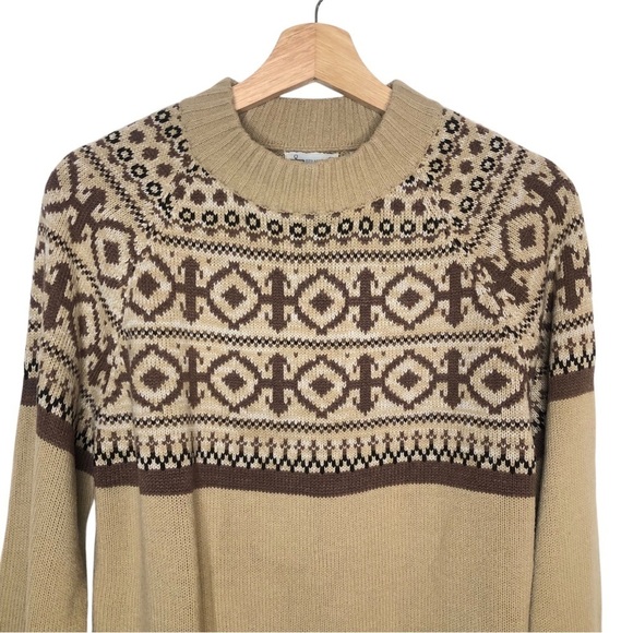 VINTAGE 80s Kmart Beige Brown Fair Isle Print Crewneck Sweater Acrylic - Picture 2 of 6
